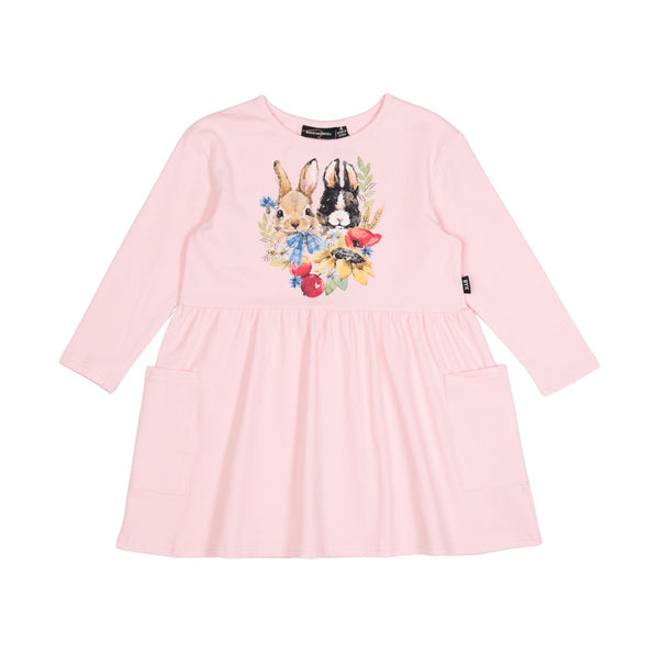 Rock your baby country bunny  LS dress in pink