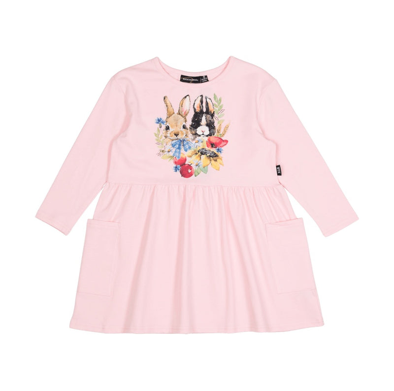 Rock your baby country bunny  LS dress in pink