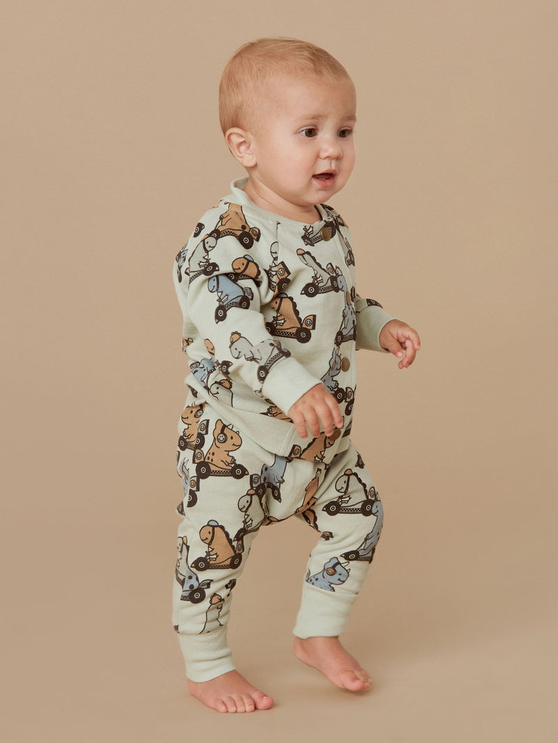Huxbaby dino racer Drop Crotch Pant thyme in green