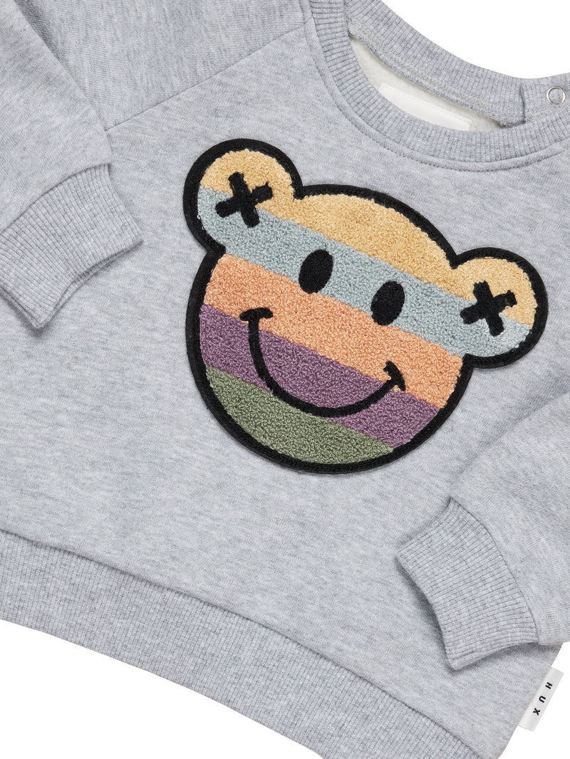 Huxbaby Rainbow smile bear sweatshirt in grey marle