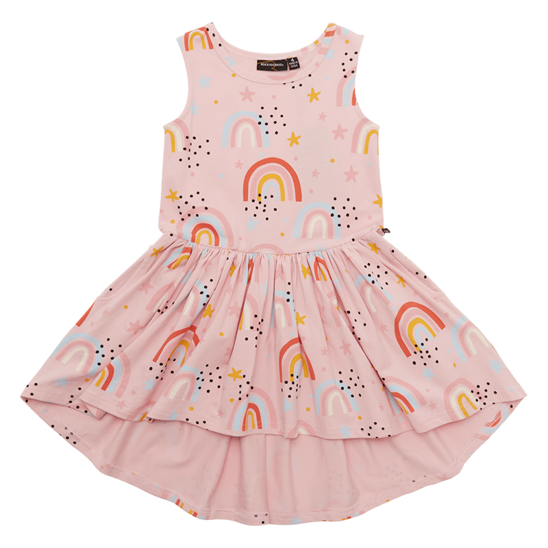 Rock Your Baby Sunshine and Rainbows drop waist dress in pink
