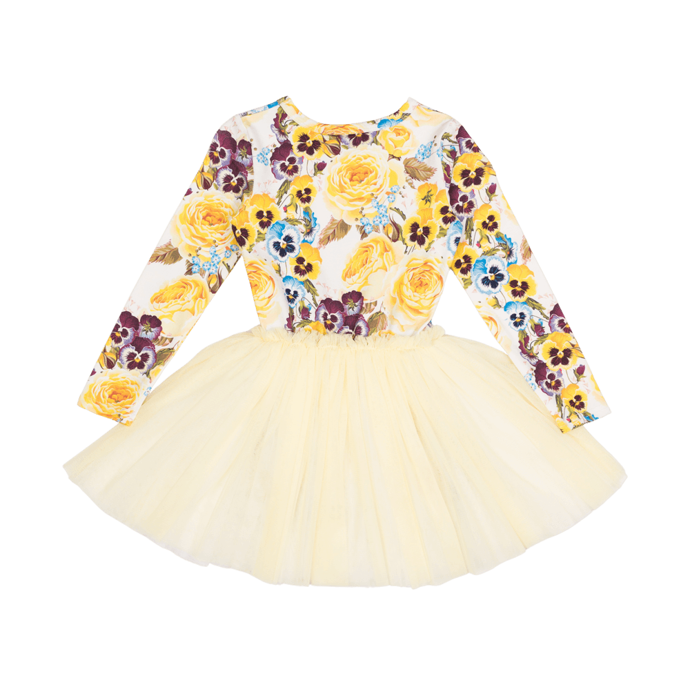 Rock your baby yellow pansy LS circus dress in yellow