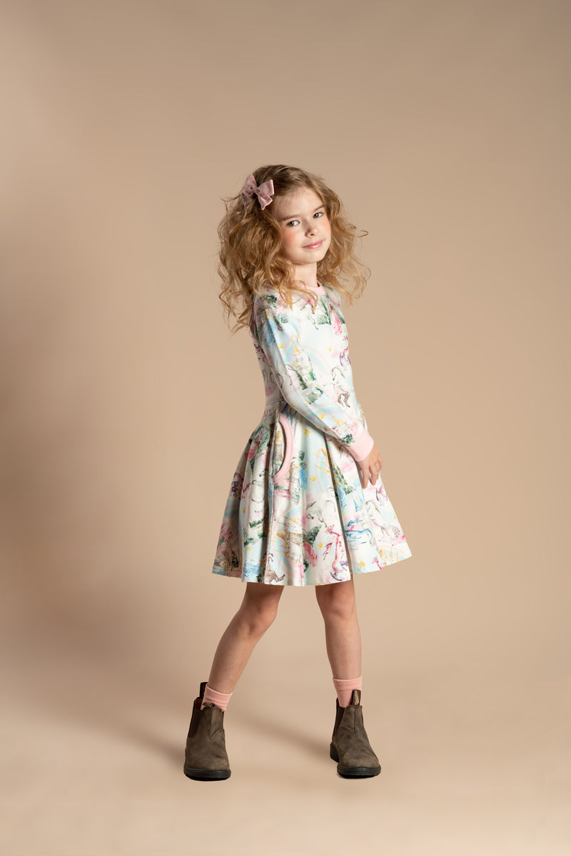 Rock Your Baby Fairy Tales Long Sleeve Waisted Dress in Multi