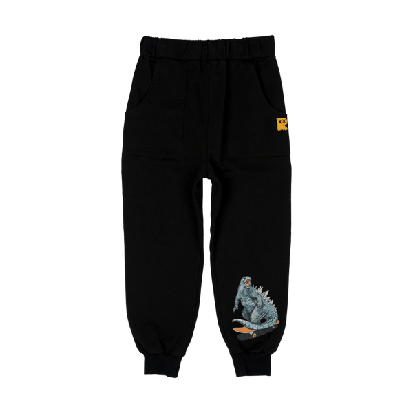 Rock Your Baby Godzilla Skate Trackpants in Black and Teal