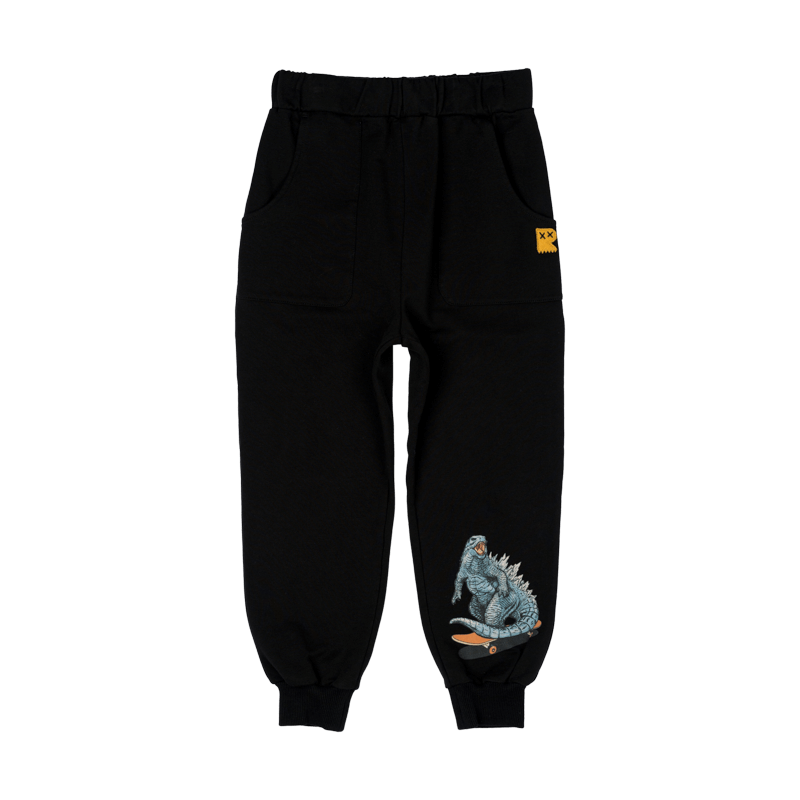 Rock Your Baby Godzilla Skate Trackpants in Black and Teal