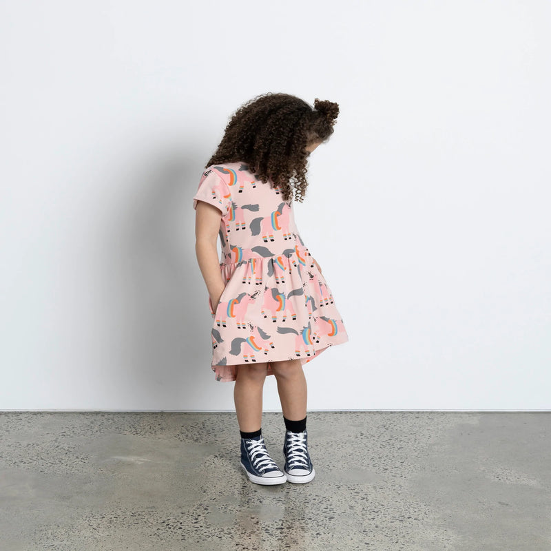 Minti Floating Unicorns Dress Muted  in muted pink