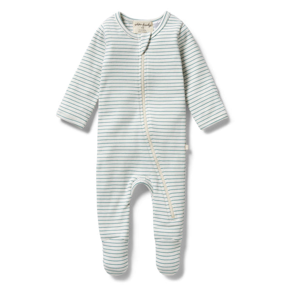 Wilson & Frenchy Organic stripe rib zipsuit in blue