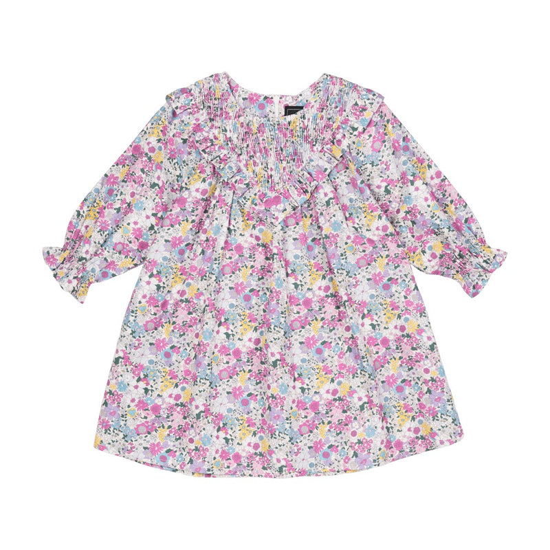 Rock your baby Pink floral LS shirred dress in pink
