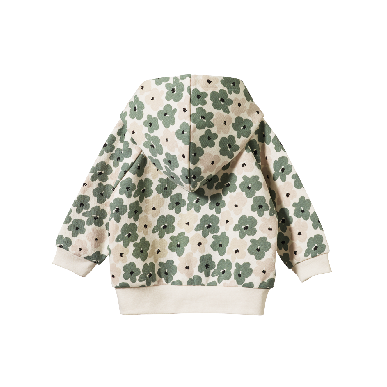 Nature Baby Hooded Sweatshirt painted pansy print in natural