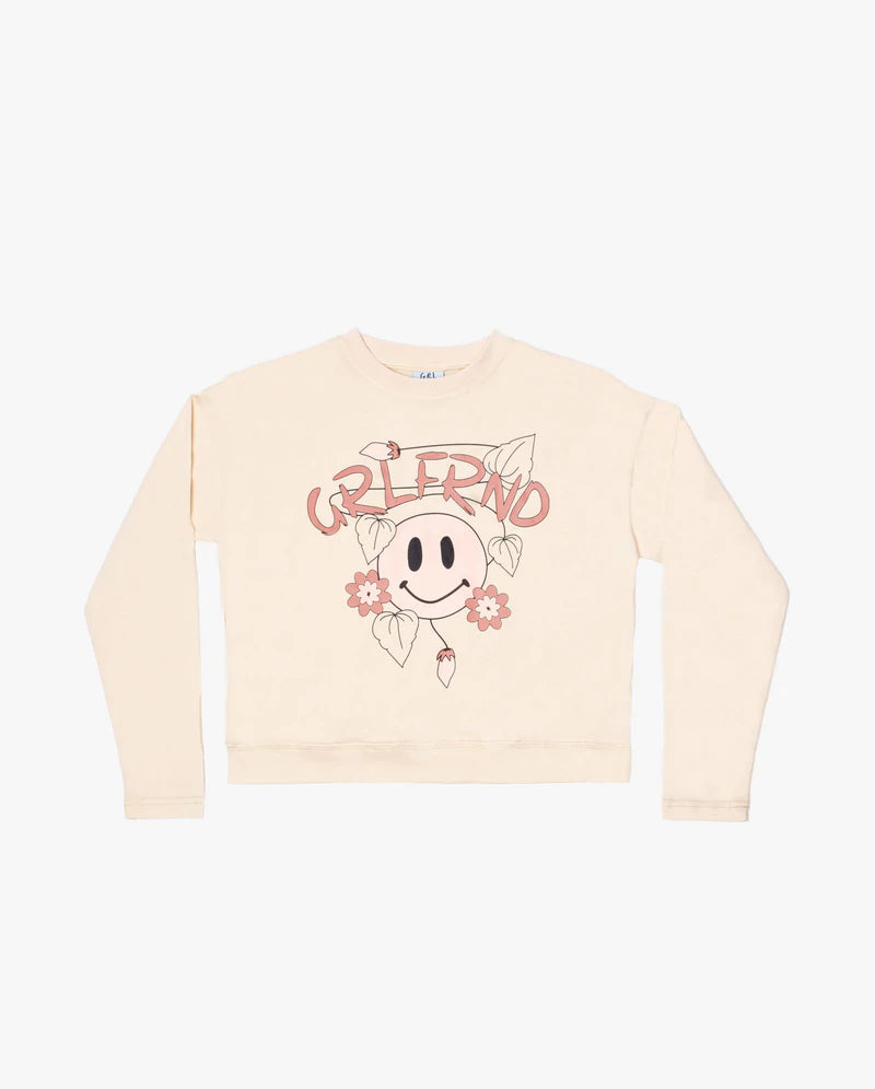 GRLFRND The Girl Club Smiles Long Sleeve Crop Tee cream in cream