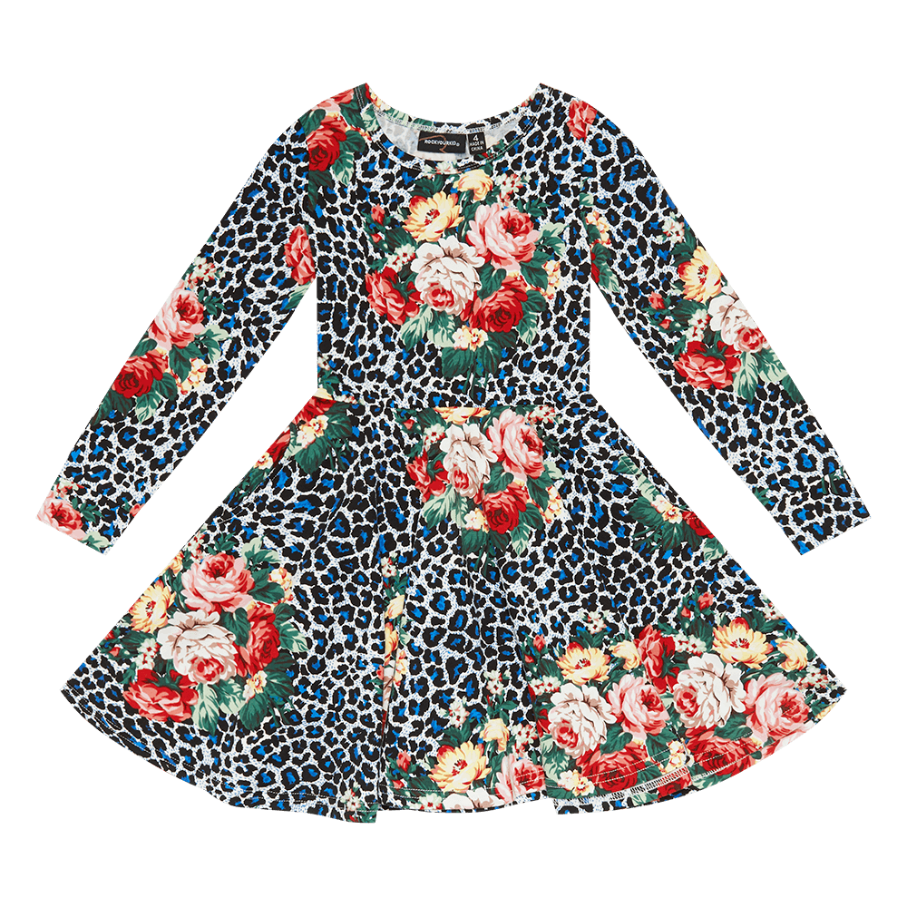 Rock Your Baby blue leopard floral waisted dress
