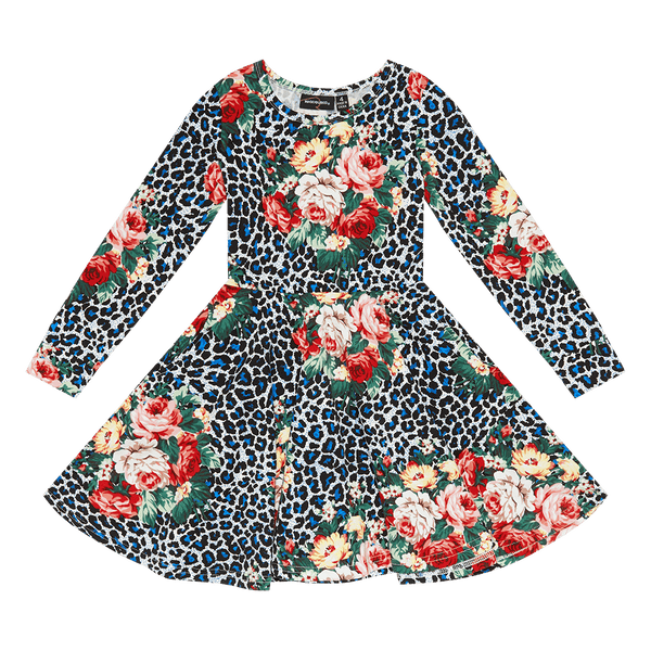 Rock Your Baby blue leopard floral waisted dress