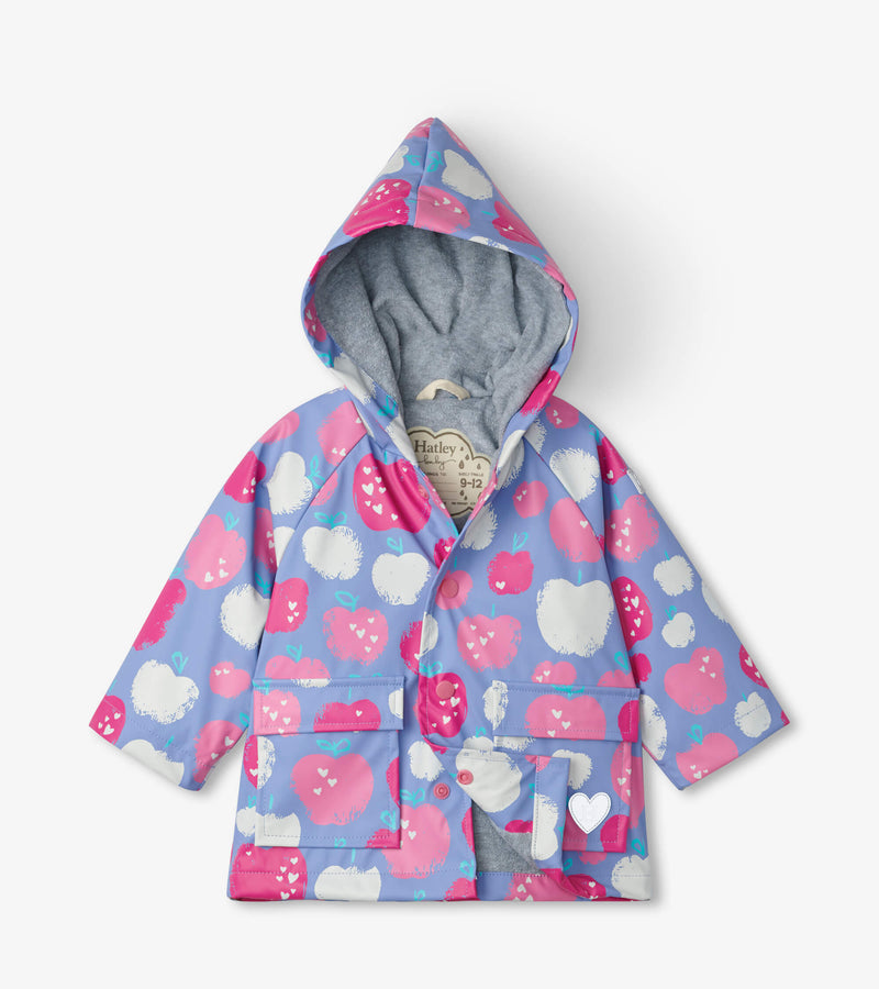 Hatley baby waterproof raincoat Stamped Apples in purple