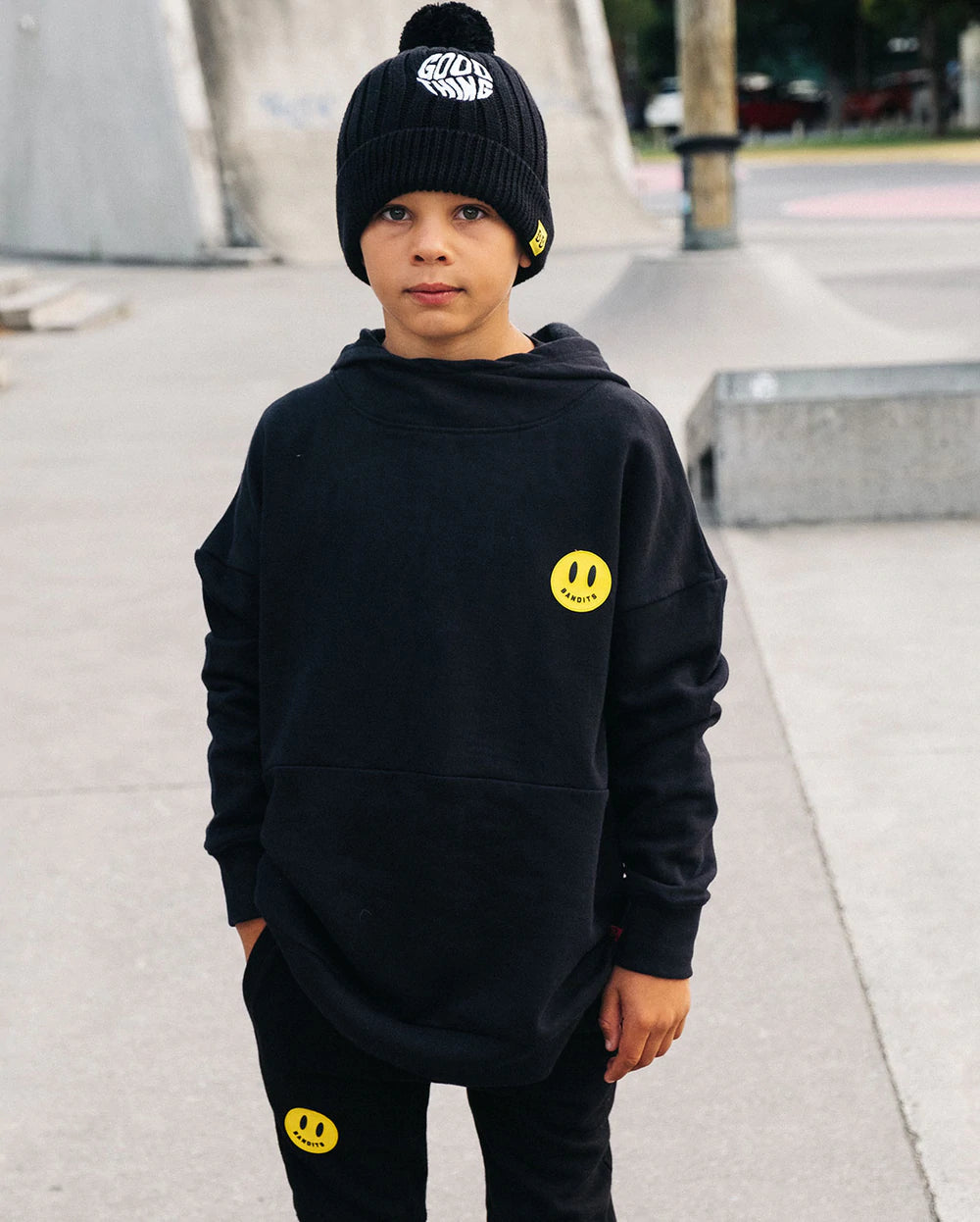 Band of Boys Bandits Smiley Fleece Black Joggers in black