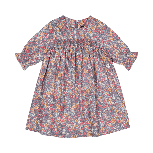 Rock your baby Pale Blue Floral LS smock dress in blue