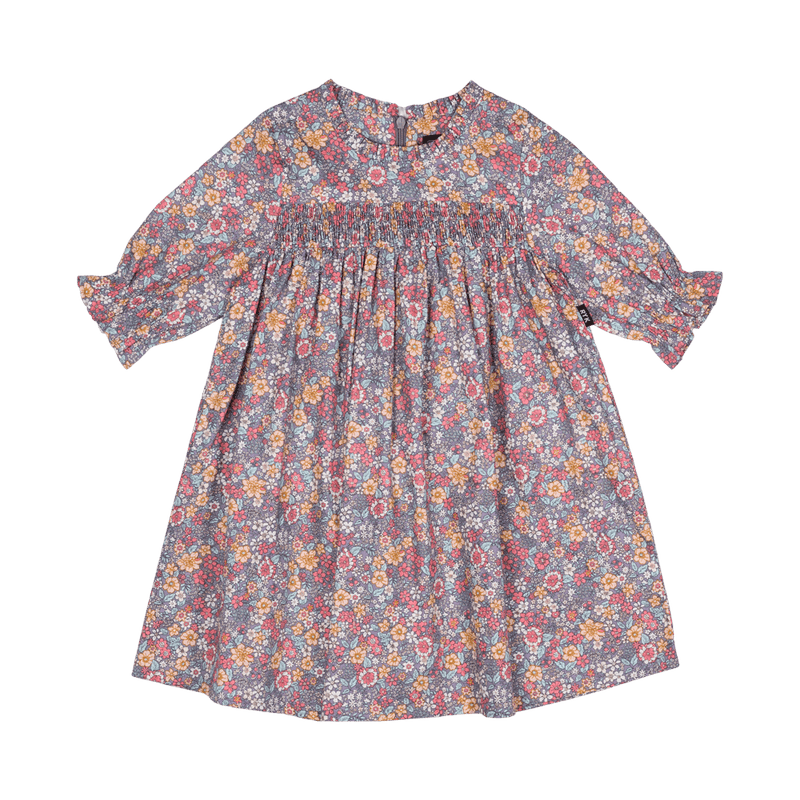 Rock your baby Pale Blue Floral LS smock dress in blue