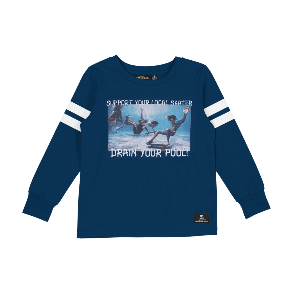 Rock your baby drain your pool T-shirt navy in blue