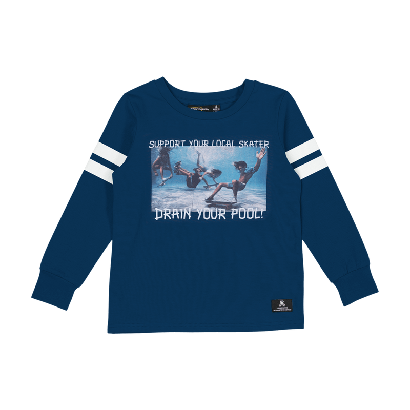 Rock your baby drain your pool T-shirt navy in blue