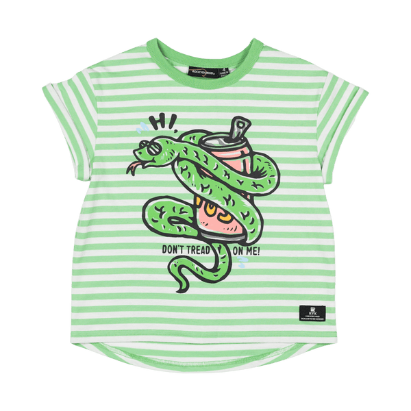 Rock your baby don’t tread on me ss t-shirt boxy fit stripe in green/cream