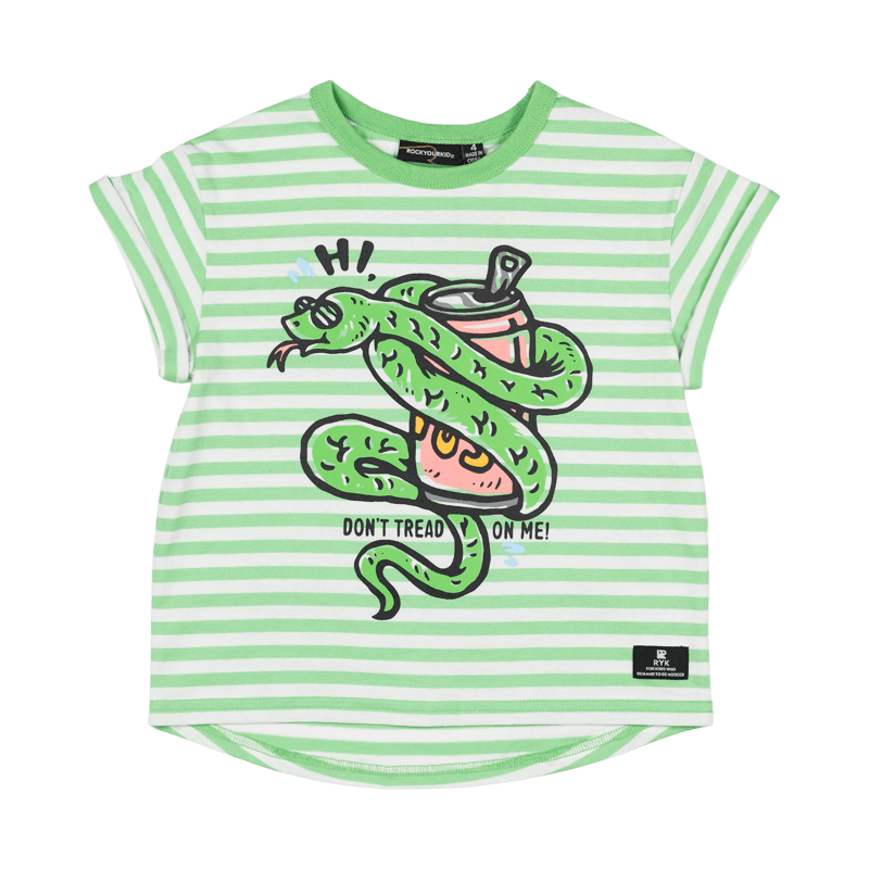 Rock your baby don’t tread on me ss t-shirt boxy fit stripe in green/cream