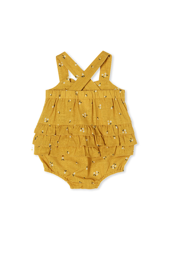 Milky Ditsy frill playsuit in yellow