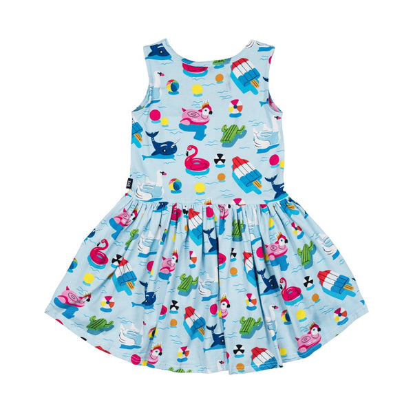Rock Your Baby pool party sleeveless drop waist dress in blue
