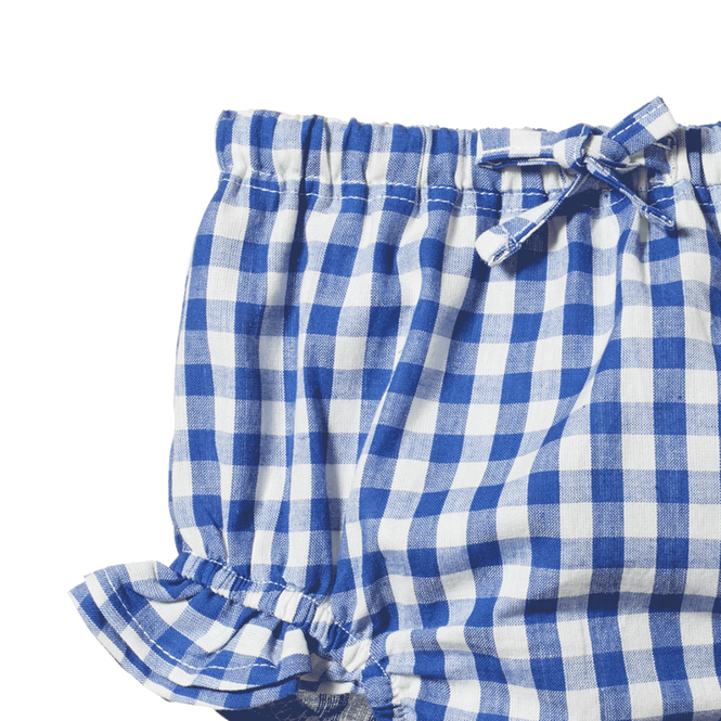 Nature baby Gingham petal bloomers in Isle Blue