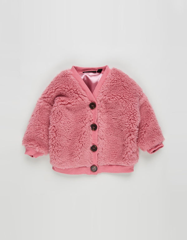 ROCK YOUR BABY SHERPA BABY CARDIGAN IN PINK