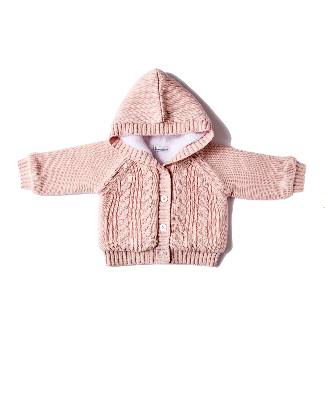 Beanstork hooded Sherpa lined cardigan in Dusty pink