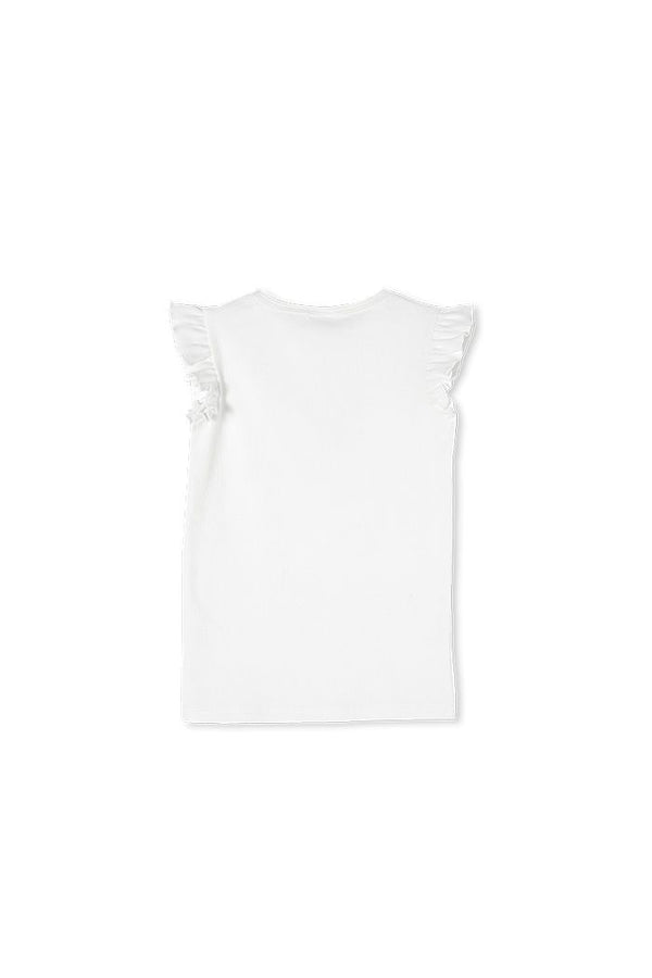 Milky Frill Sleeve Rib Tee in white