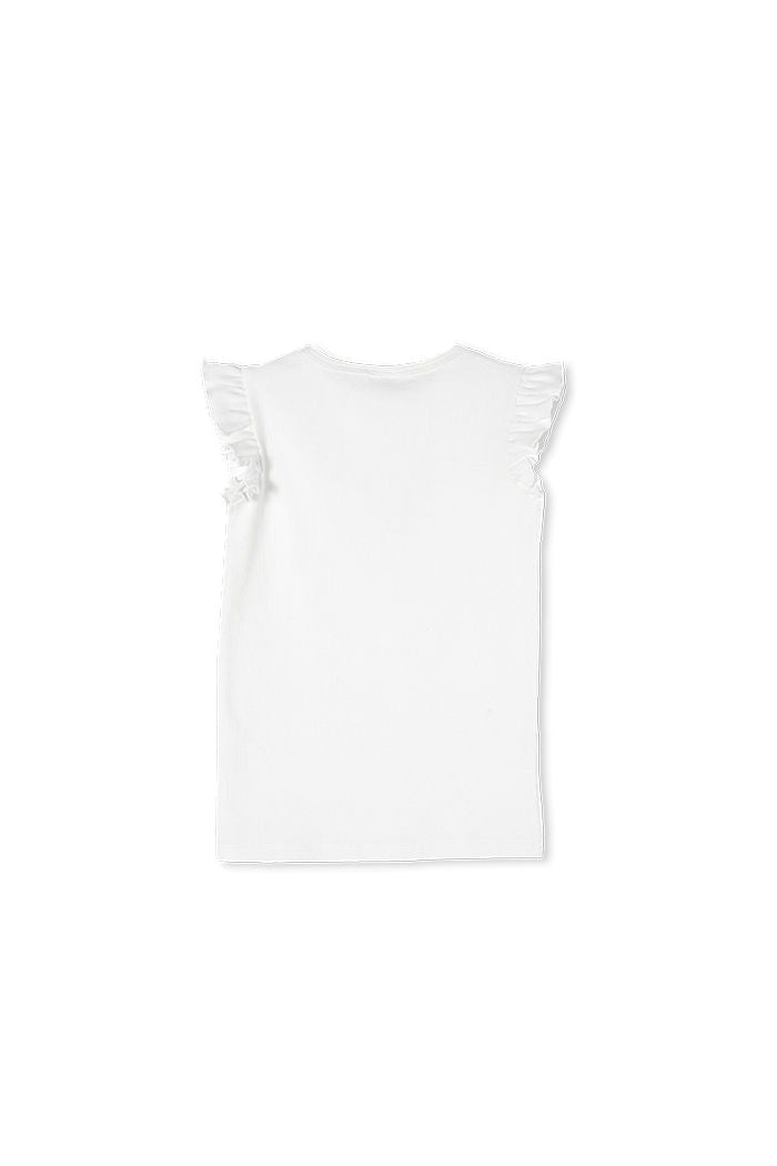 Milky Frill Sleeve Rib Tee in white