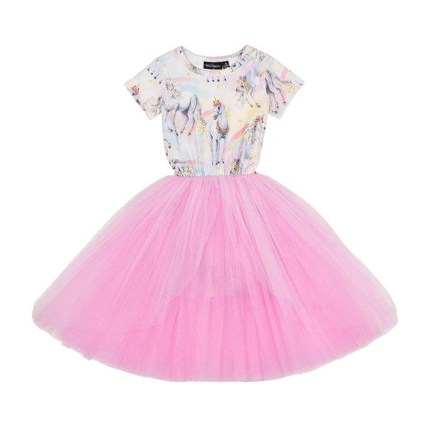 Rock your baby sorbet unicorn SS flounce dress in multicolour