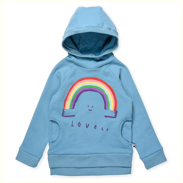 Minti Lovely Rainbow Furry Hood Aqua in Blue