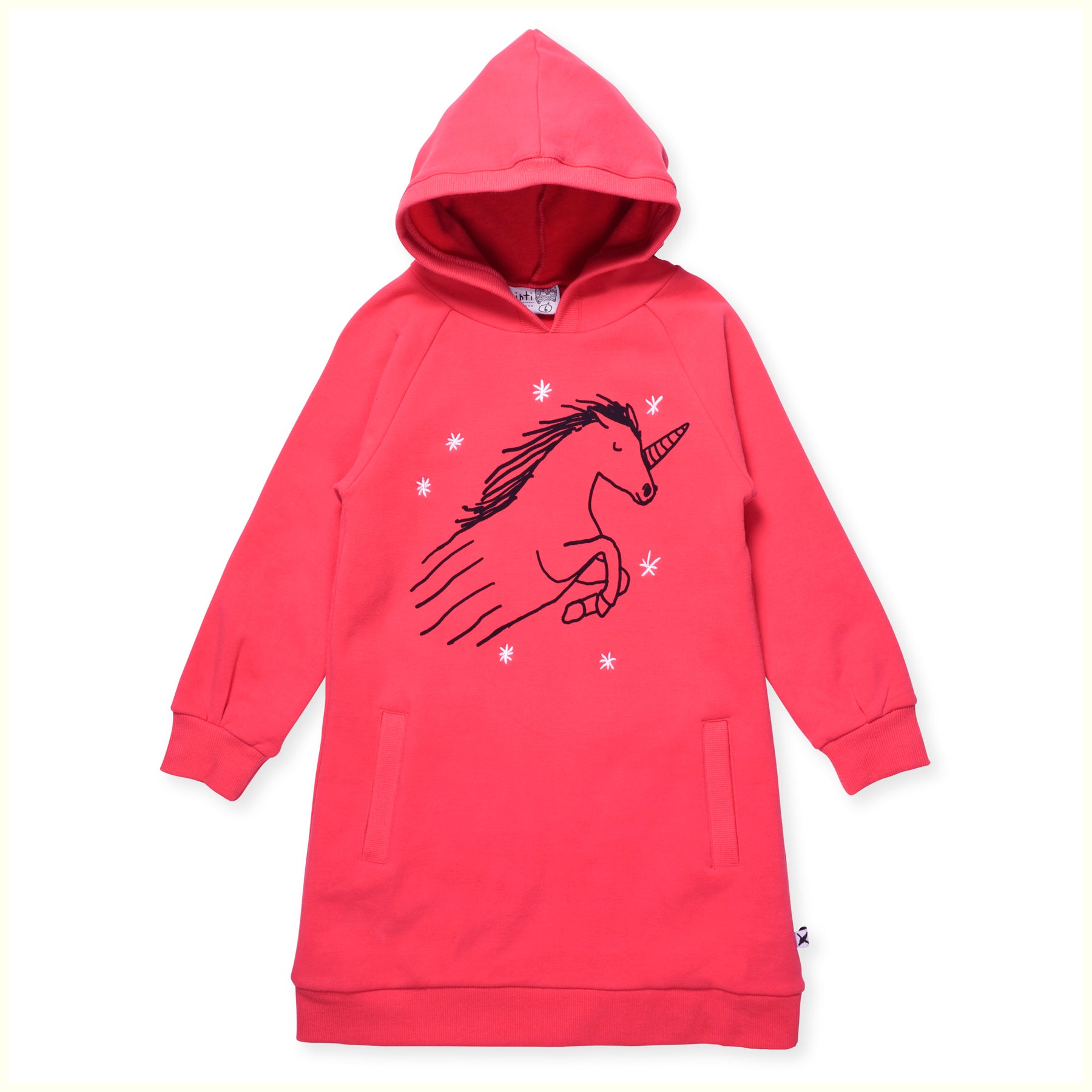 Minti Starry Unicorn Furry Hoodie Dress Cherry in Red