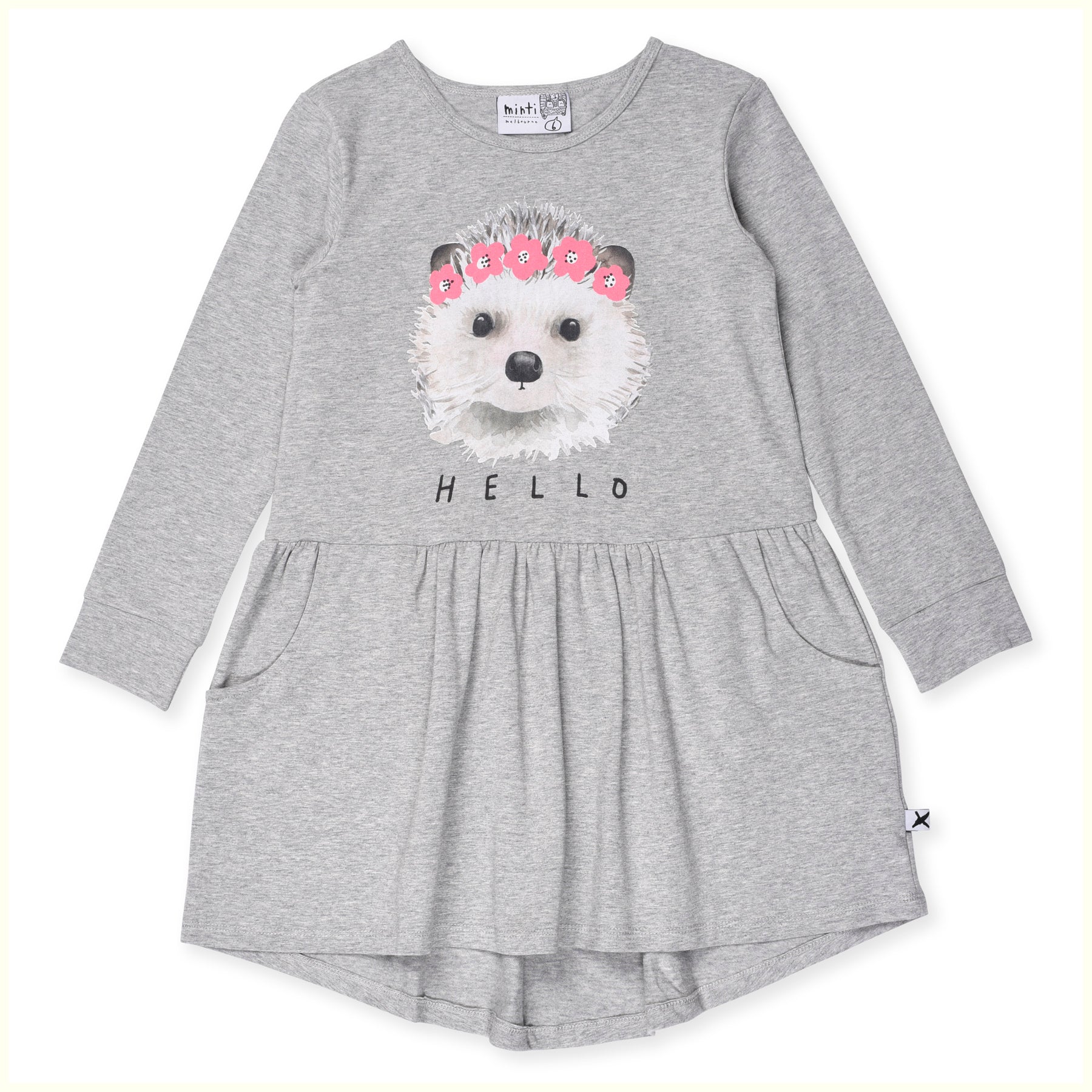 Minti Painted Hedgehog Dress Grey Marle in Grey