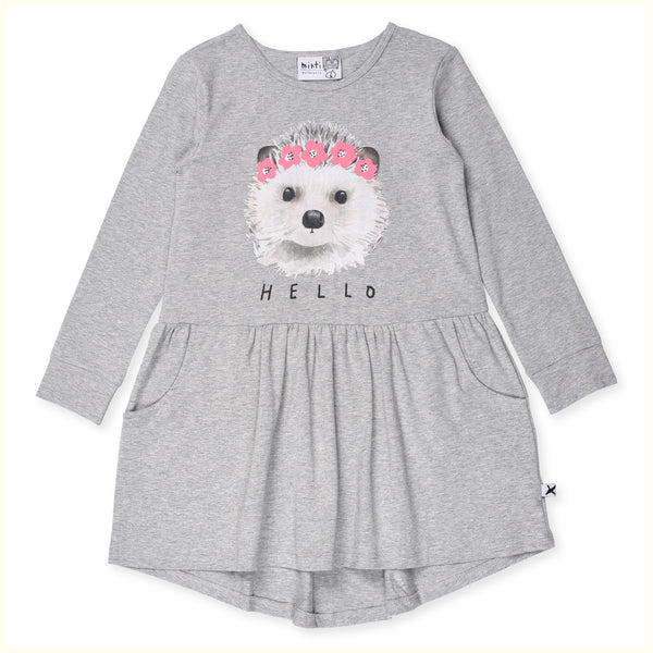 Minti Painted Hedgehog Dress Grey Marle in Grey