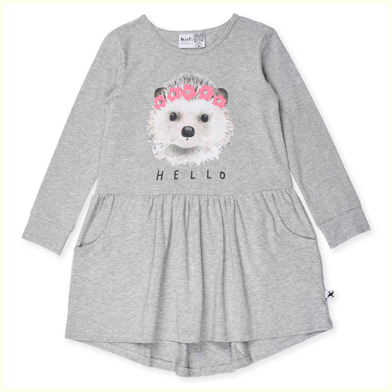 Minti Painted Hedgehog Dress Grey Marle in Grey