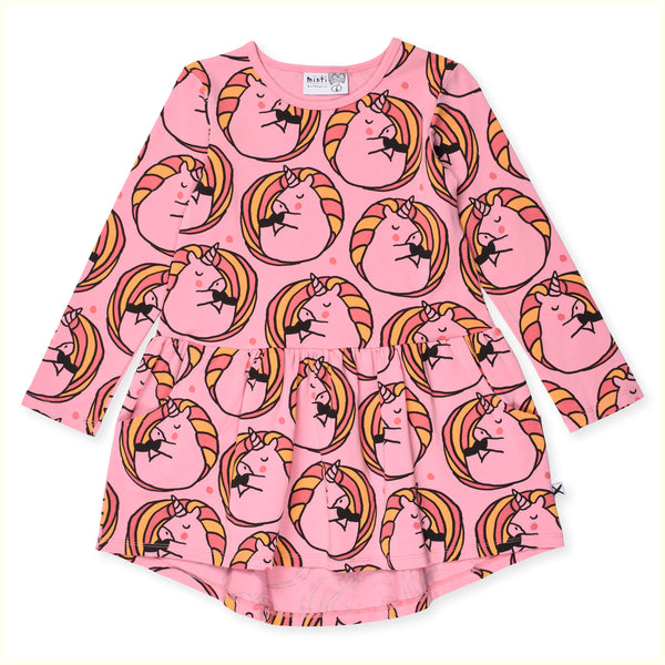 Minti Sleepy Unicorns Dress Fuchsia in Pink