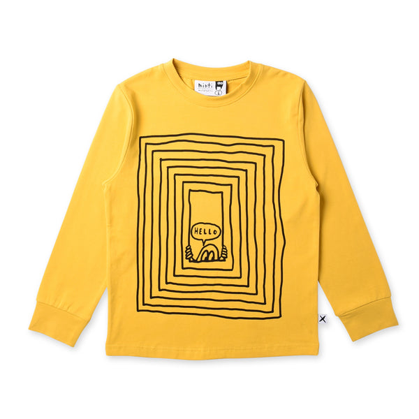 minti long sleeve squares in squares t-shirt in mustard yellow cotton MNT764-W20-SIS-MU