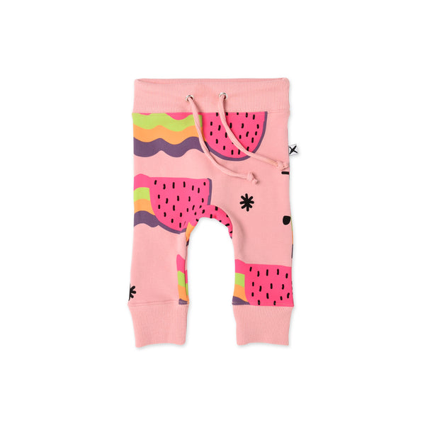 Minti watermelon rainbows furry baby tracksuit pant in printed cotton fleece