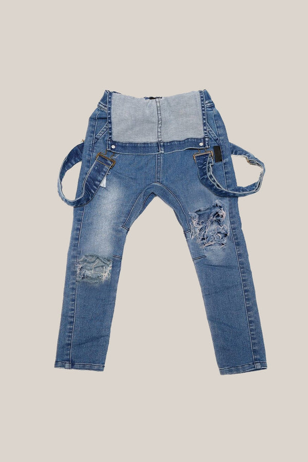 Lil Mr faux overalls distressed  in blue