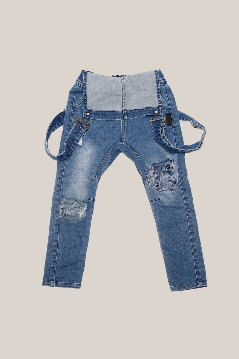 Lil Mr faux overalls distressed  in blue