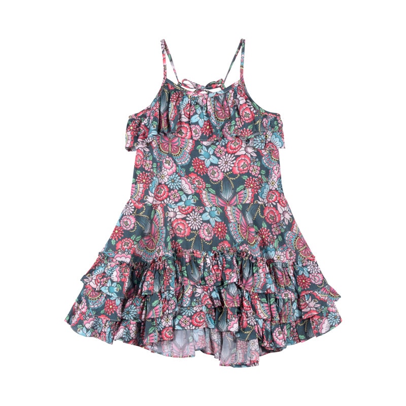 frilled-dress-with-ties---tattoo-flowers-in-multi colour print