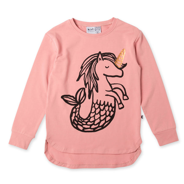 a flay lay of the minti magical seahorses t-shirt in muted rose pink MNT756-W20-MS-LR