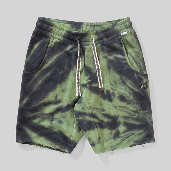 Munster Kids tagged shorts in green dye