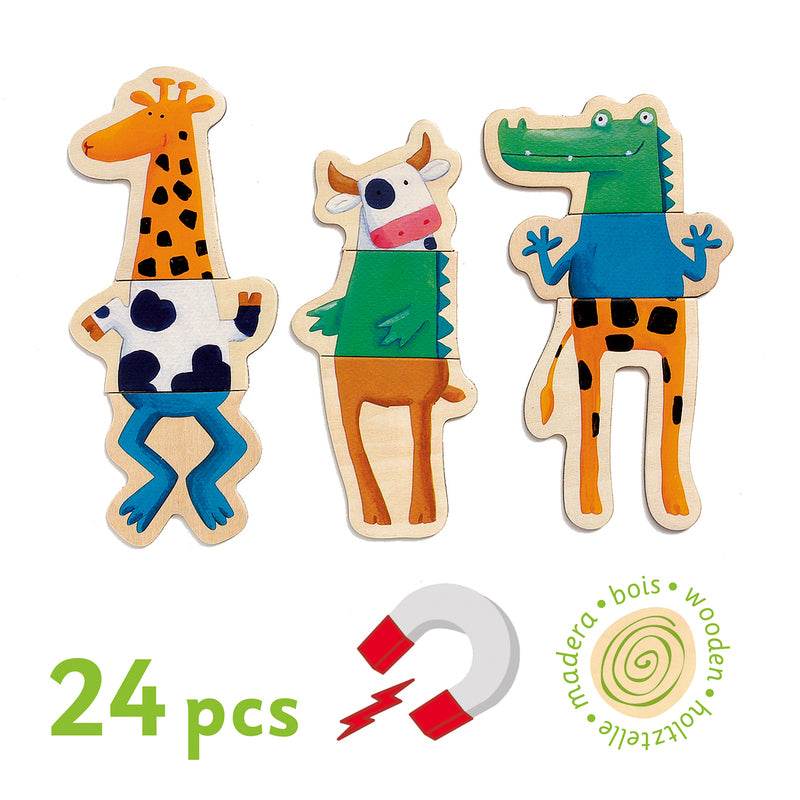 Djeco Wooden Magnetic Crazy Animals Set