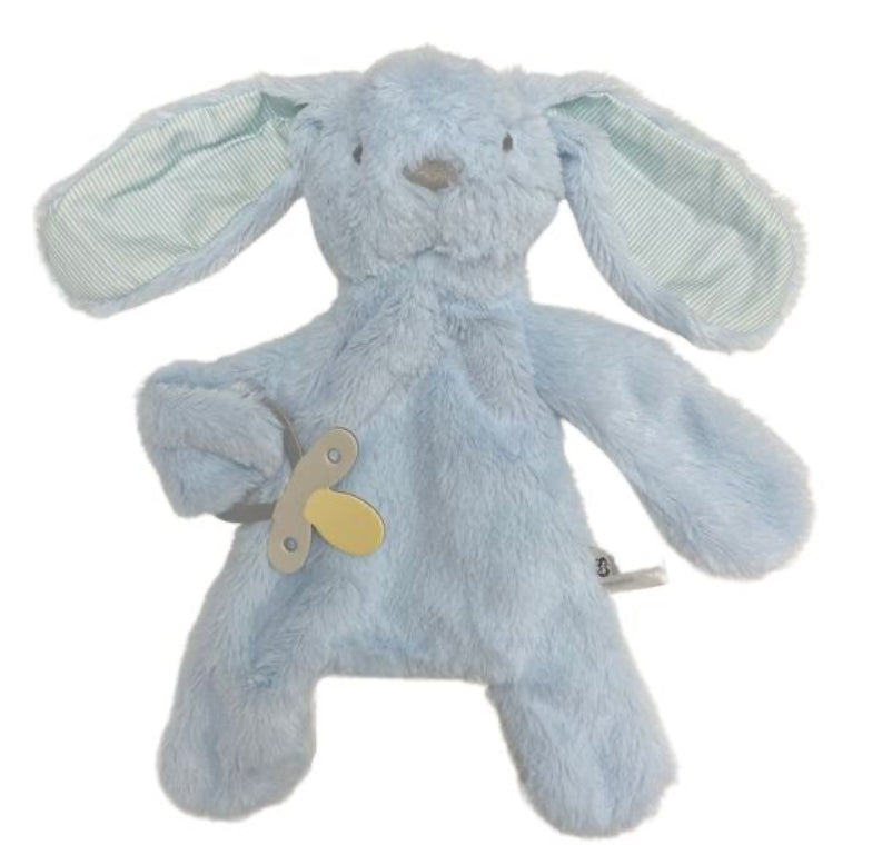 ES Kids Bunny Comforter with Dummy Holder with Blue Stripe - 30cm