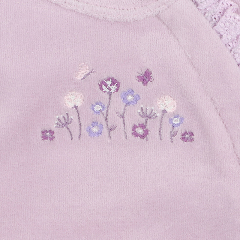 Bebe lucie velour zip onesie lilac in purple