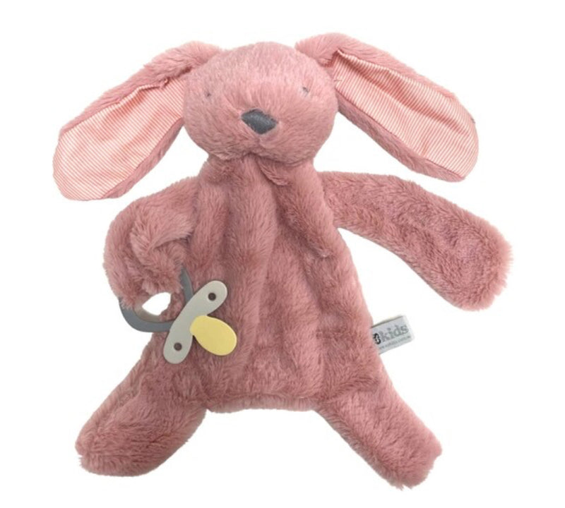 ES Kids Bunny Comforter with Dummy Holder with Blush Stripe - 30cm