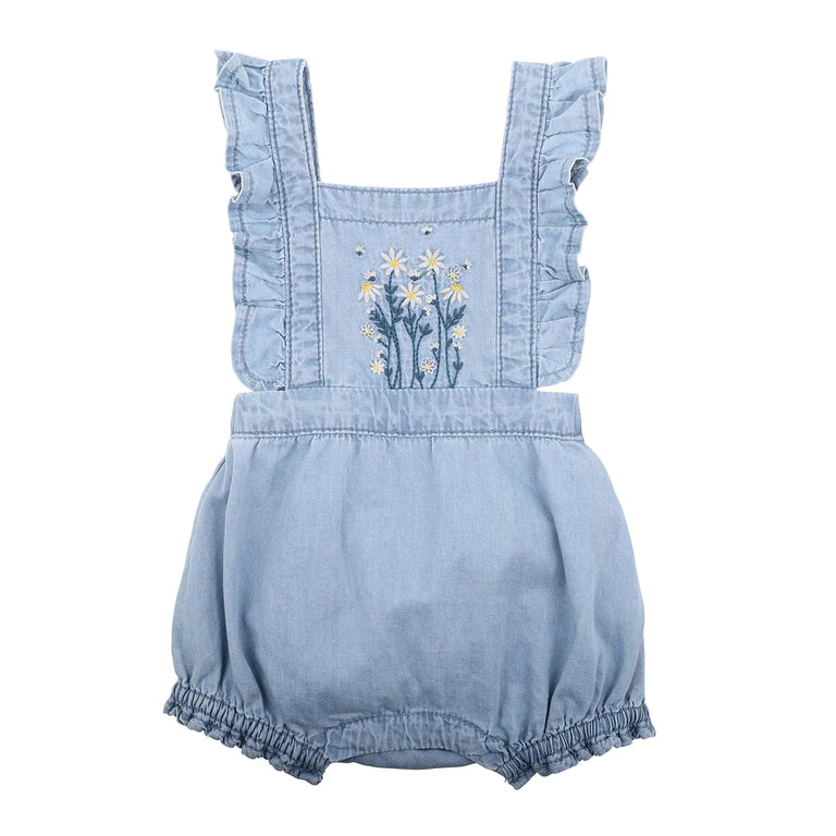 Fox & Finch wildflower chambray romper light indigo in blue